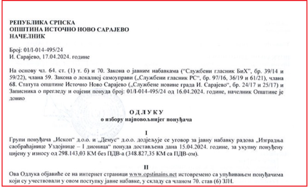 Odluka o izboru najpovoljnijeg ponuđača
