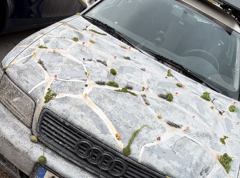 zanimljiv automobil sa reljefom na haubi