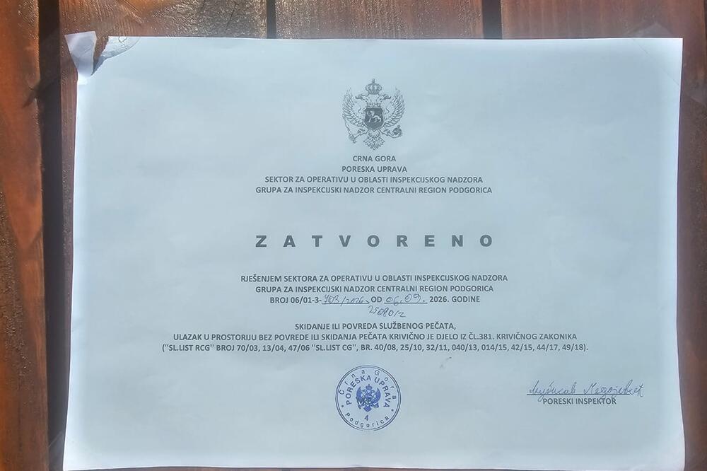 Zatvoren restoran Grahovac