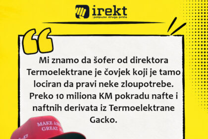Milorad Dodik je izjavio da šofer direktora RITE Gacko učestvuje u kriminalnim radnjama i da je uključen u krađu nafte od 10 miliona maraka.
